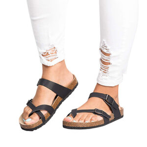 Flat Tri-Strap Sandals with Side Buckle