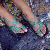 Flat Turquoise-Braided Sandals with Accents