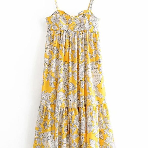 Floral Print Spaghetti Strap Beach Knee Length Dress - TD Mercado