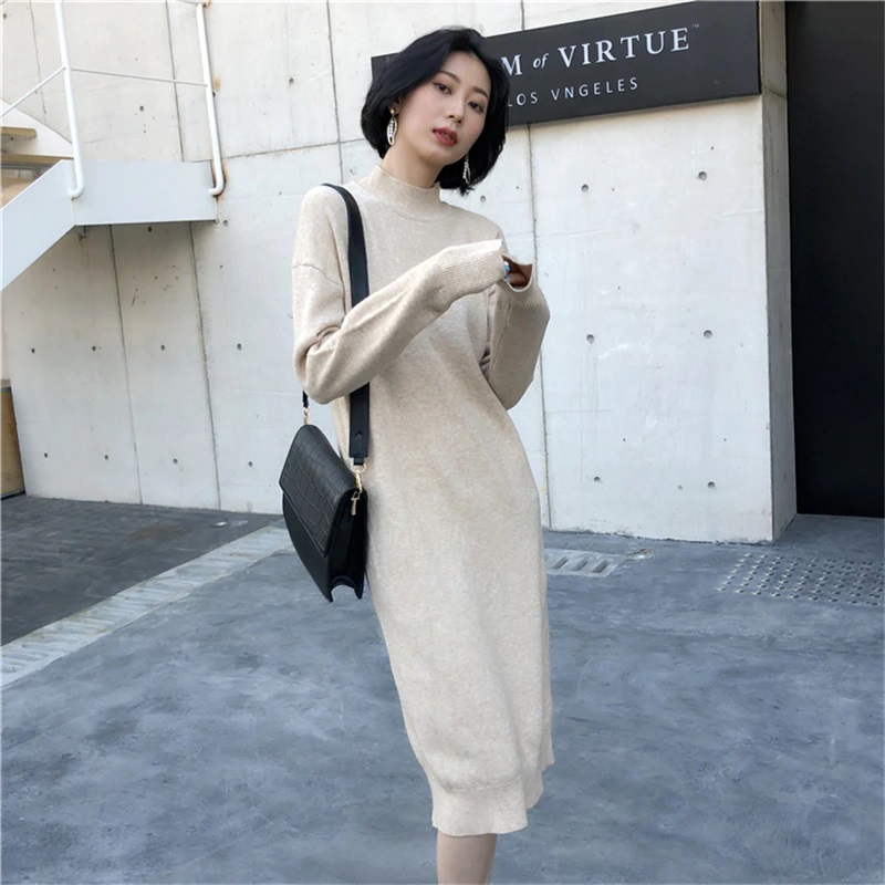 Half-turtleneck Straight Knitted Sweater Dress