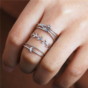 Leaves Moon Crystal Finger Rings Fashion Jewelry Gifts