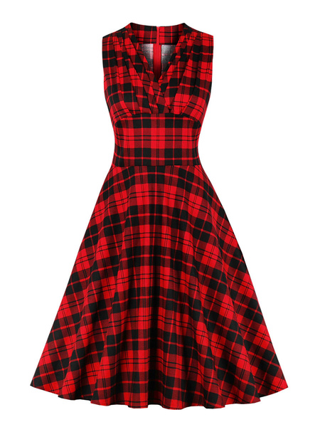 Plaid Knee Length Dress