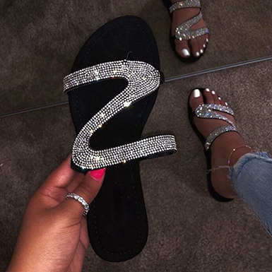 Sparkly Flat Sandals - Zigzag straps