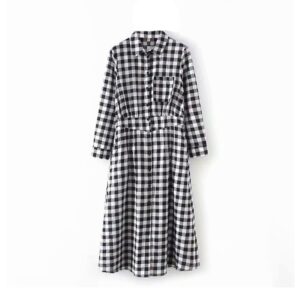 Turn Down Collar Elastic Waist Office Pleated Dress