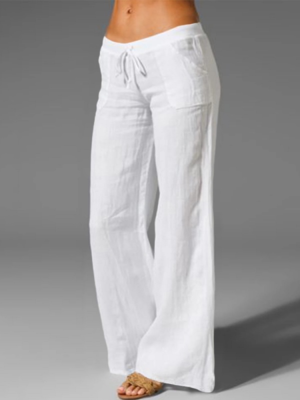 Wide Leg Loose Cotton Pure Color Elastic Waist Trousers Pants – TD Mercado