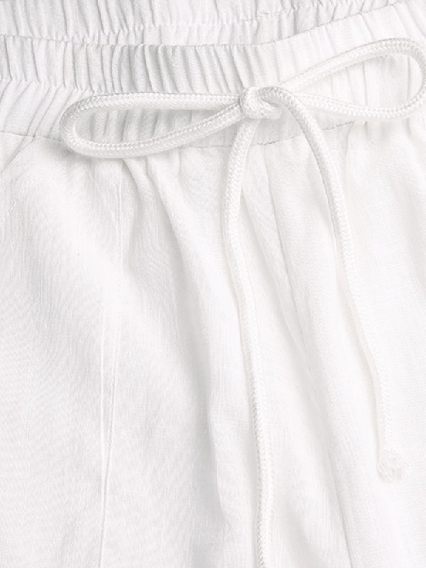 Wide Leg Loose Cotton Pure Color Elastic Waist Trousers Pants - TD Mercado