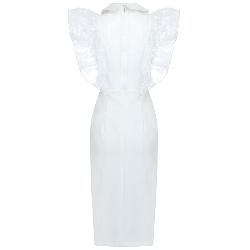 Sexy Patchwork Lace Pearl Button Bodycon Evening Party Dress - Image 3