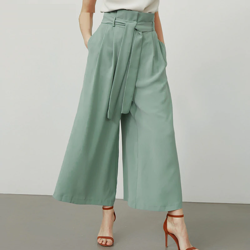 Casual high waist belt pleated trousers - TD Mercado