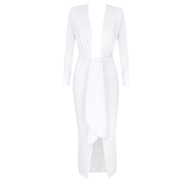 Fashion Sexy Split Deep V-Neck Sashes Bodycon Dress - TD Mercado