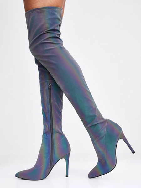 Knee Pointed Toe High Heels Stiletto Heel Boots - Image 6