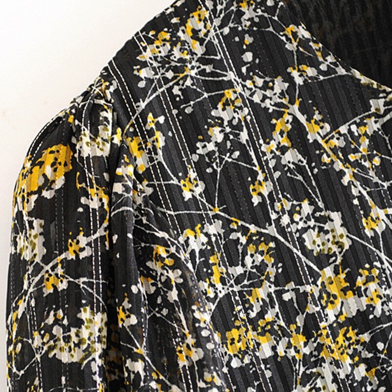 Lantern Long Sleeve Loose Pleated Casual Floral Print Dress - Image 5