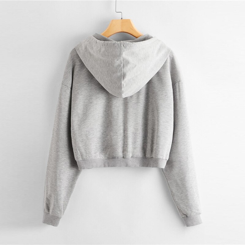 Long Sleeve Drop Shoulder Crop Casual Sweatshirts - TD Mercado