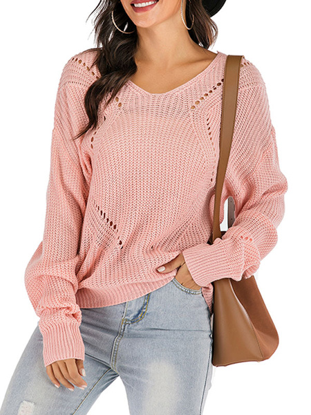 Pullover Lace Up V-Neck Long Sleeves Acrylic Sweaters - TD Mercado