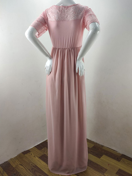 Short Sleeves Jewel Studded Asymmetrical Floor Length Maxi Dresses - Image 5