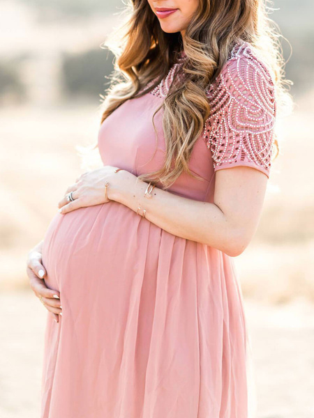 Short Sleeves Jewel Studded Asymmetrical Floor Length Maxi Dresses - Image 2