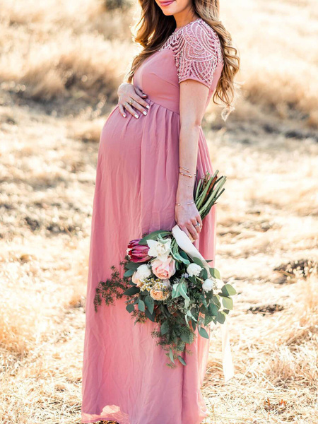 Short Sleeves Jewel Studded Asymmetrical Floor Length Maxi Dresses - Image 4