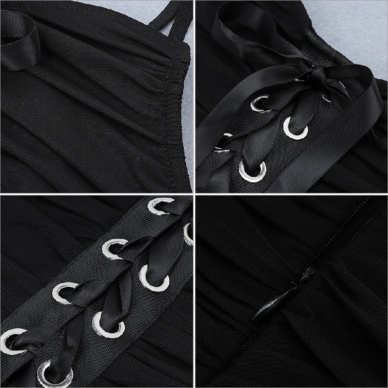 Elegant Spaghetti Strap Club Lace Up Bandage Mini Dress - Image 6