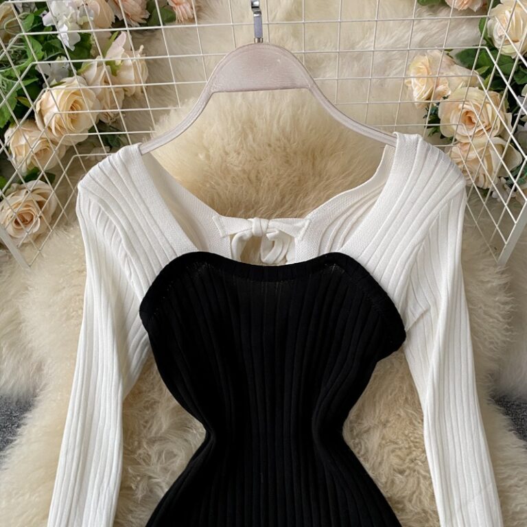 Casual Backless Long Sleeve Bow Hollow Knitted Warm Elastic Sweater ...