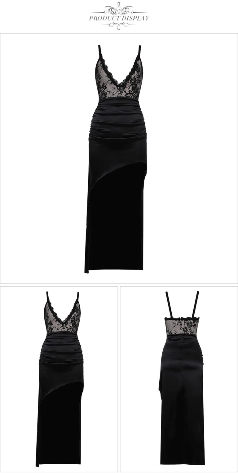 Elegant Sexy Evening Party Spaghetti Strap Lace Deep V Club Midi Dress