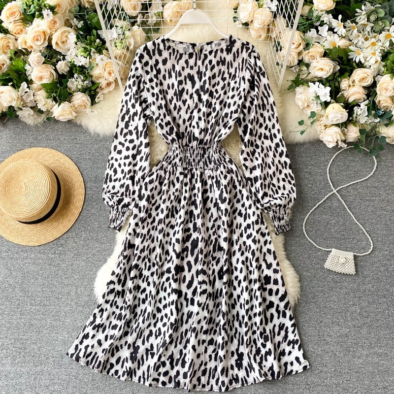 Flower Style Retro Sweet Sleeve A-line Chic Streetwear Midi Long Dress ...