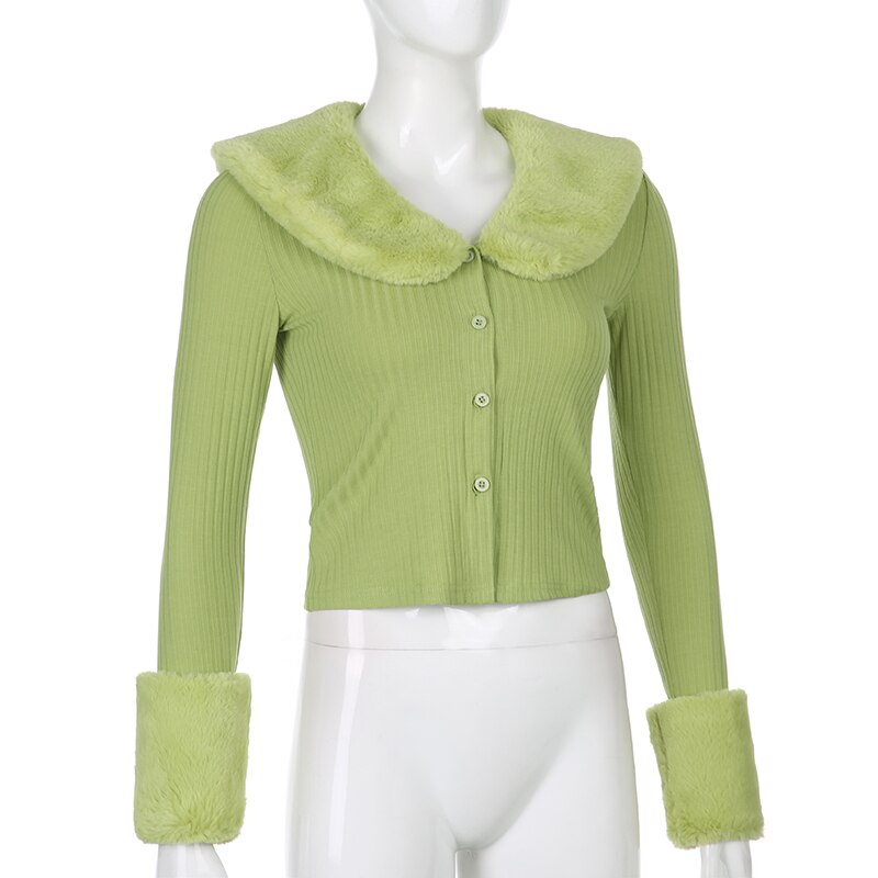 Faur Fur Patchwork V Neck Vintage Jumper Knitwear Cardigan - Image 6