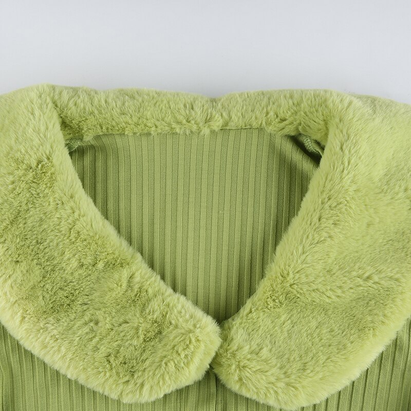 Faur Fur Patchwork V Neck Vintage Jumper Knitwear Cardigan - Image 9