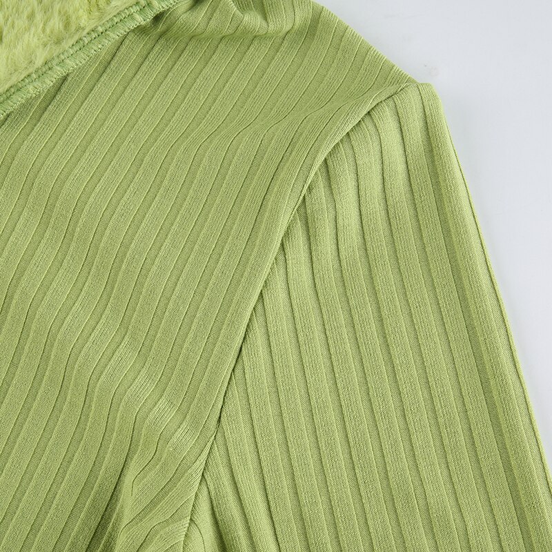 Faur Fur Patchwork V Neck Vintage Jumper Knitwear Cardigan - TD Mercado