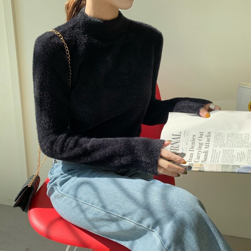 Long sleeve Solid Knitted Korean academic style Sweater - Image 4