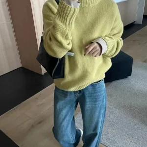 Round neck cashmere loose slim with lazy style thick wool knit Jumpers Sweater