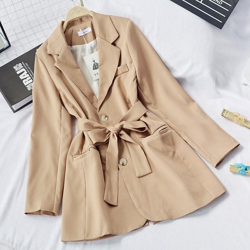 Sashes Tie Up Single Breasted Slim Suit Jackets - Image 3