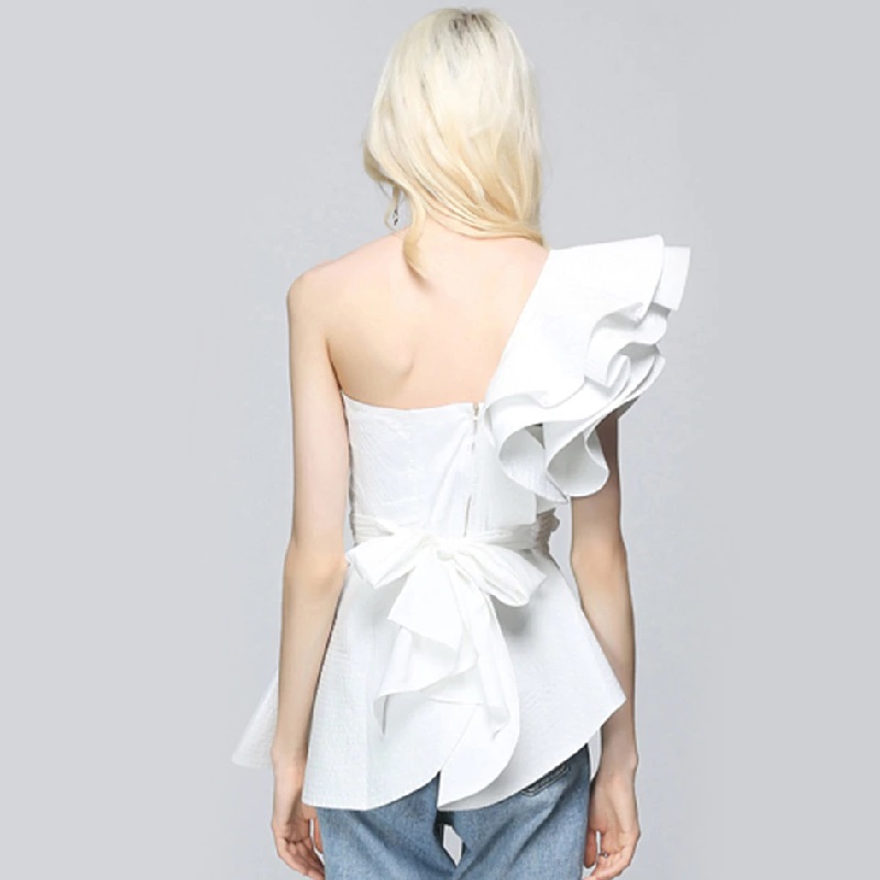 Sexy One Shoulder Ruffles Strapless Short Nightclub Fashion wear Crop Top - Image 3