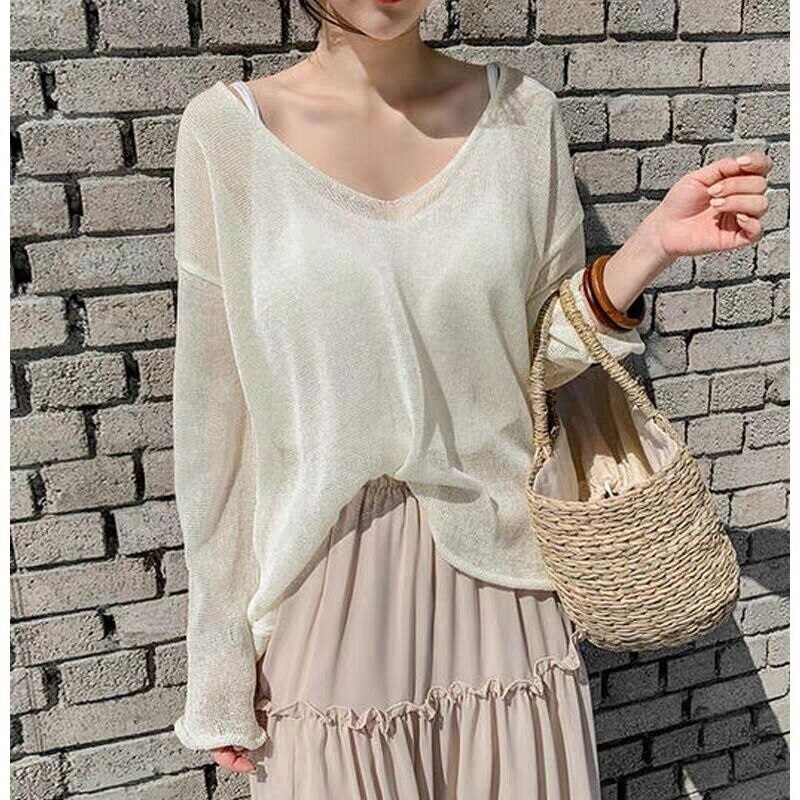 Sexy Solid V Neck Pullovers Cutout Oversize Elegant Jumpers