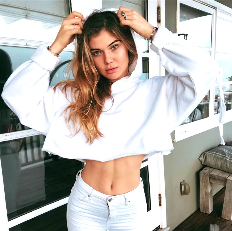 Solid Color Hoodies Crop Top Casual Long Sleeve Jumper Hooded Pullover Tops