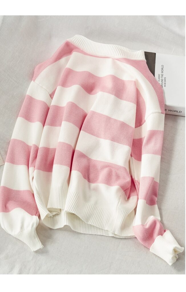 Sweet Striped Pattern Soft Bottoming Knitted Sweater - TD Mercado