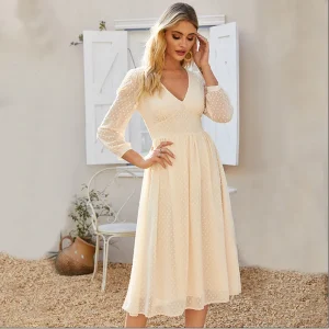 V-neck Chiffon Midi Dress Elegant Bohemian Style Dress for Winter Party