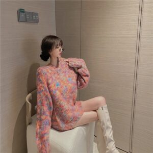 Elegant Knit Long Sleeve Round Neck Loose Outer Wear Sweater