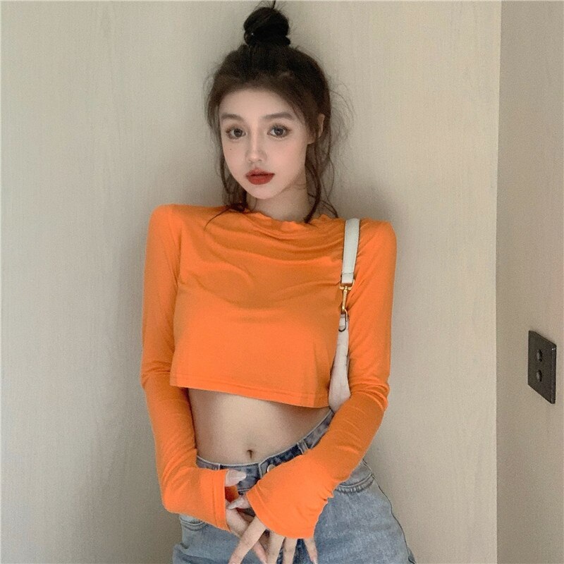New Casual Short Solid Color Long Sleeve Base T-Shirt