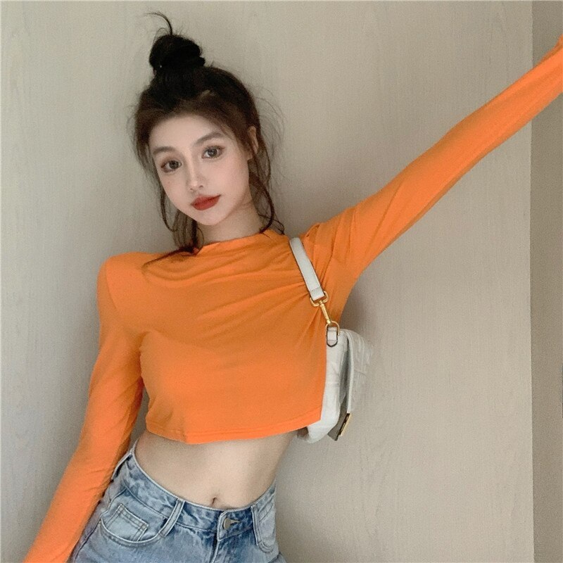 New Casual Short Solid Color Long Sleeve Base T-Shirt - Image 3