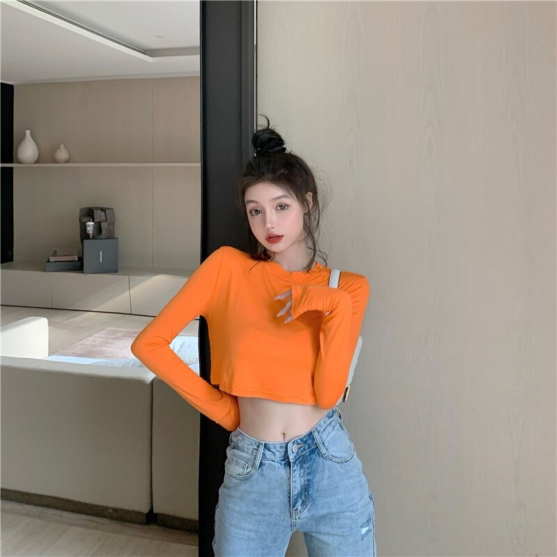 New Casual Short Solid Color Long Sleeve Base T-Shirt - Image 4