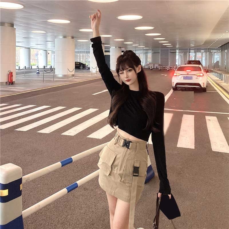 New Casual Short Solid Color Long Sleeve Base T-Shirt - Image 15