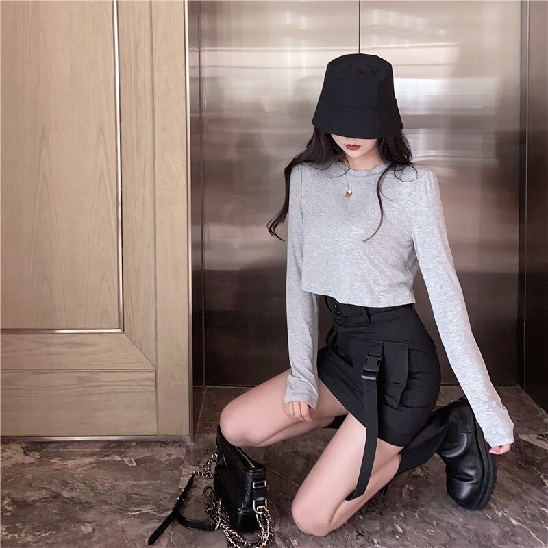 New Casual Short Solid Color Long Sleeve Base T-Shirt - Image 17