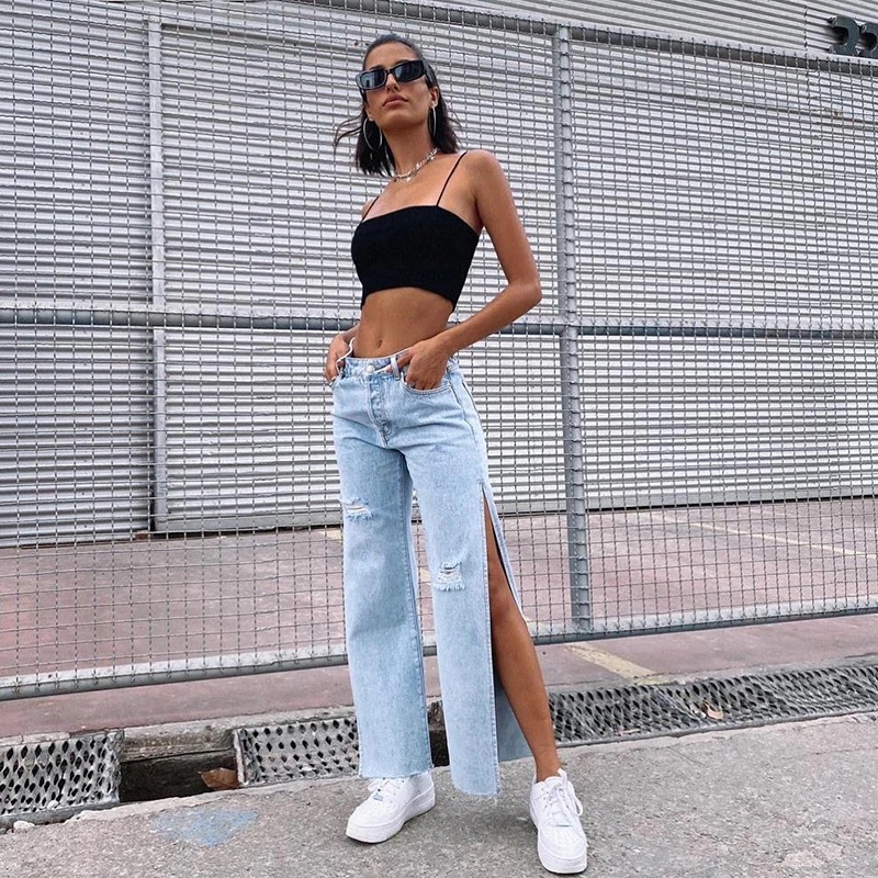Fashion Casual Solid Ripped High Waist Boot Cut Jeans | Blue fashion,  Casual fashion, Denim fashion