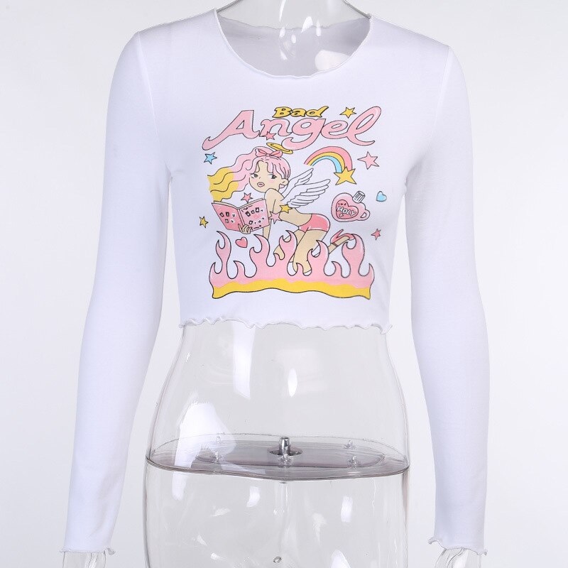 Fashion casual angel print fungus navel T-shirt - Image 5