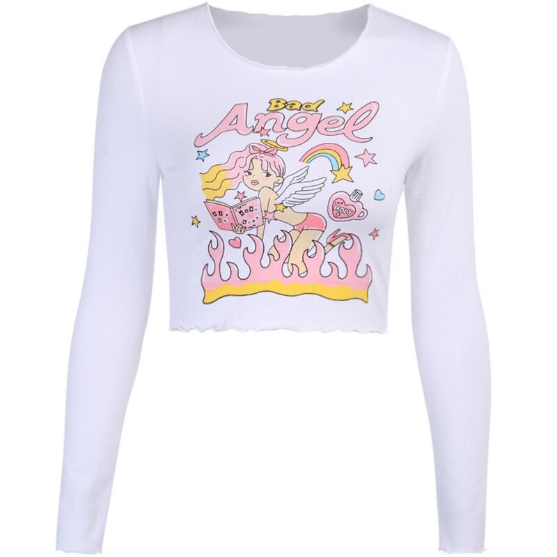 Fashion casual angel print fungus navel T-shirt - Image 6
