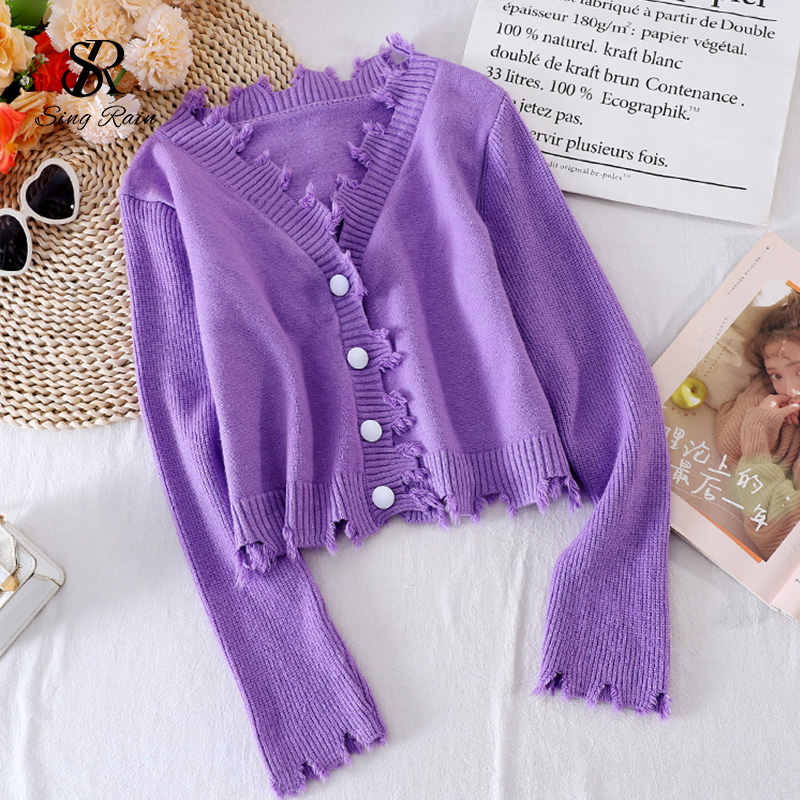Casual Solid Knitting Cardigan V Neck Loose Buttons Style - Image 3