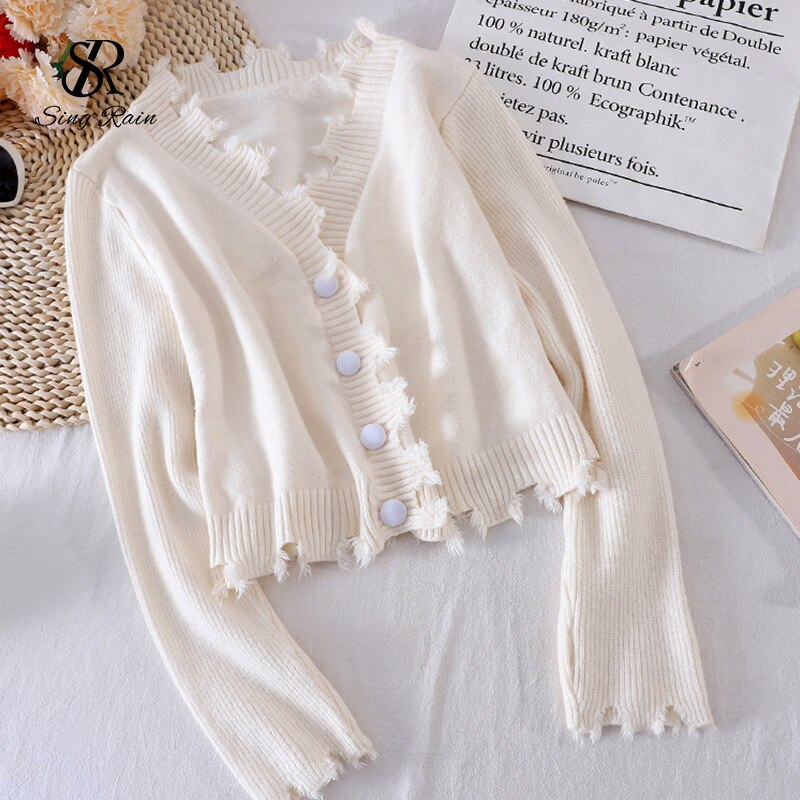 Casual Solid Knitting Cardigan V Neck Loose Buttons Style - Image 4