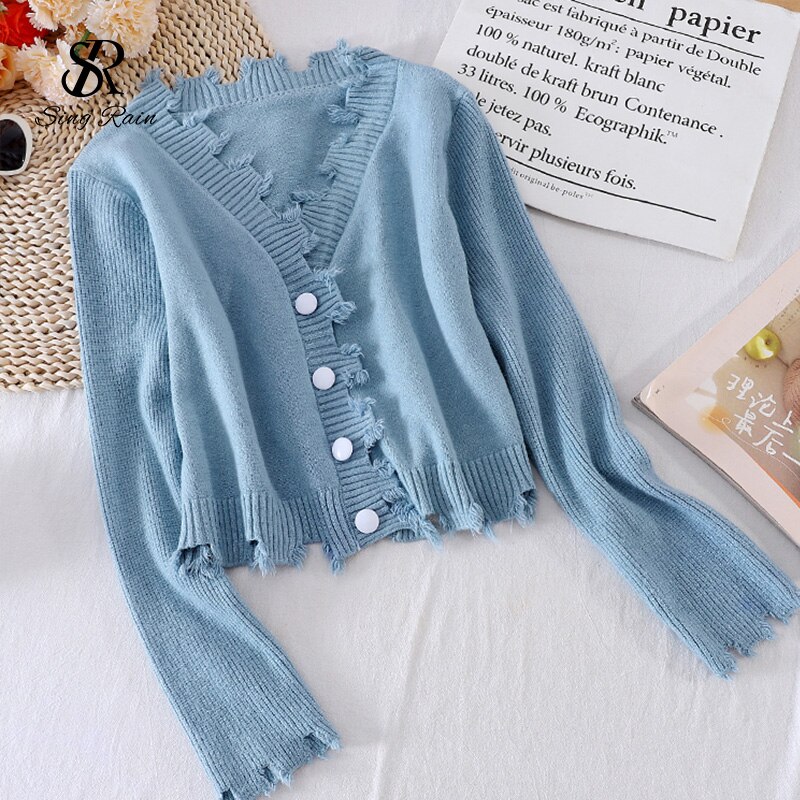 Casual Solid Knitting Cardigan V Neck Loose Buttons Style - Image 5