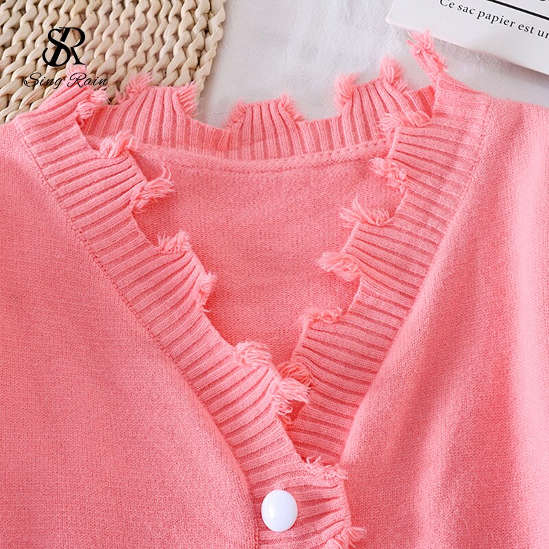 Casual Solid Knitting Cardigan V Neck Loose Buttons Style - Image 6