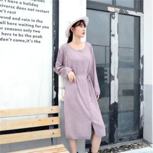 Casual Solid O Neck Long Sleeve Style Button Loose Streetwear Dress