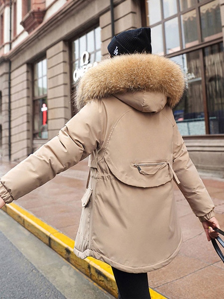 Hooded Lace Up Zipper Long Sleeves Coat - Image 2